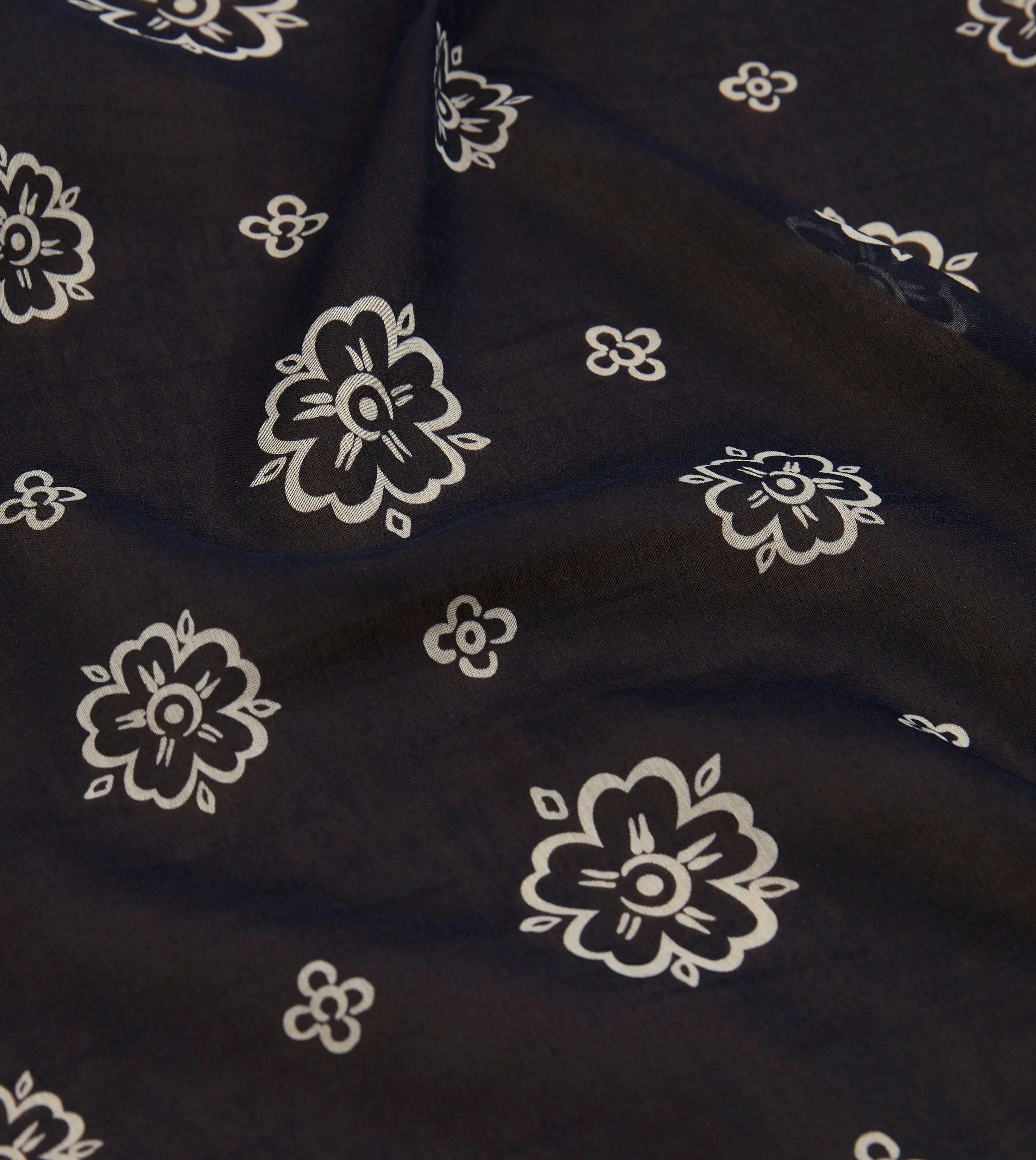 Navy Flower Print Silk-Cotton Bandana