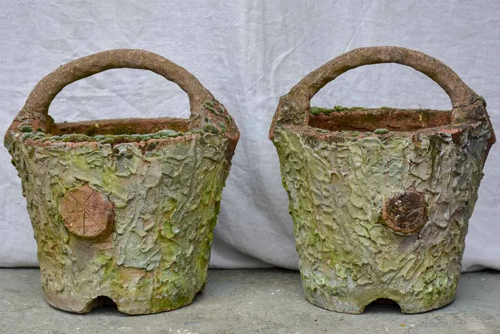 Pair of early 20th Century French faux bois basket planters