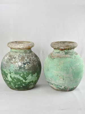 Pair of very large 'olive' Willy Guhl style pots with green patina 27½"