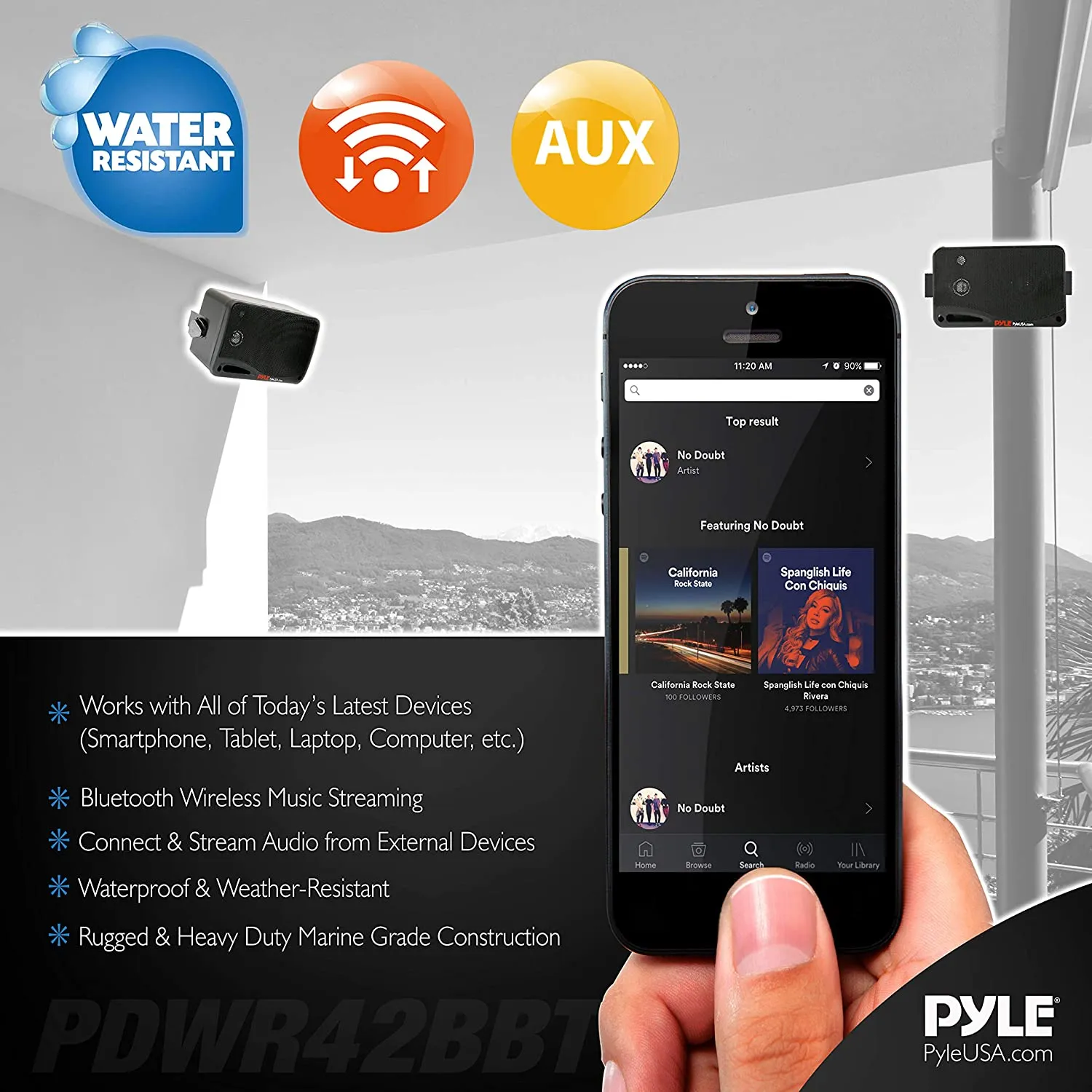 Pyle PDWR42BBT 3.5" 200W 3Way Indoor/Outdoor Bluetooth Home Speaker Syst