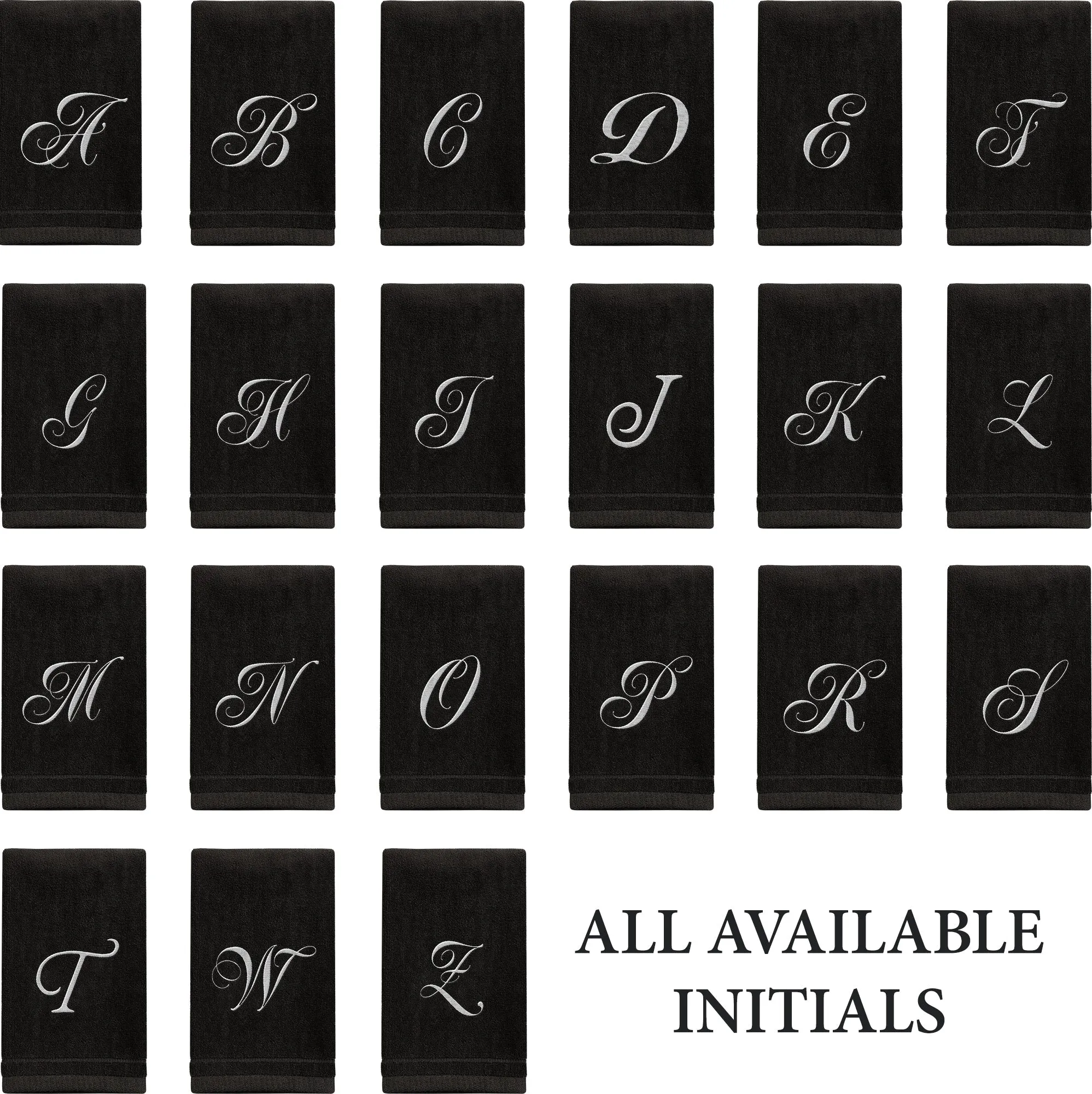 Set of 2 Black Monogrammed Towel - White Embroidered - Initial C (Wholesale)