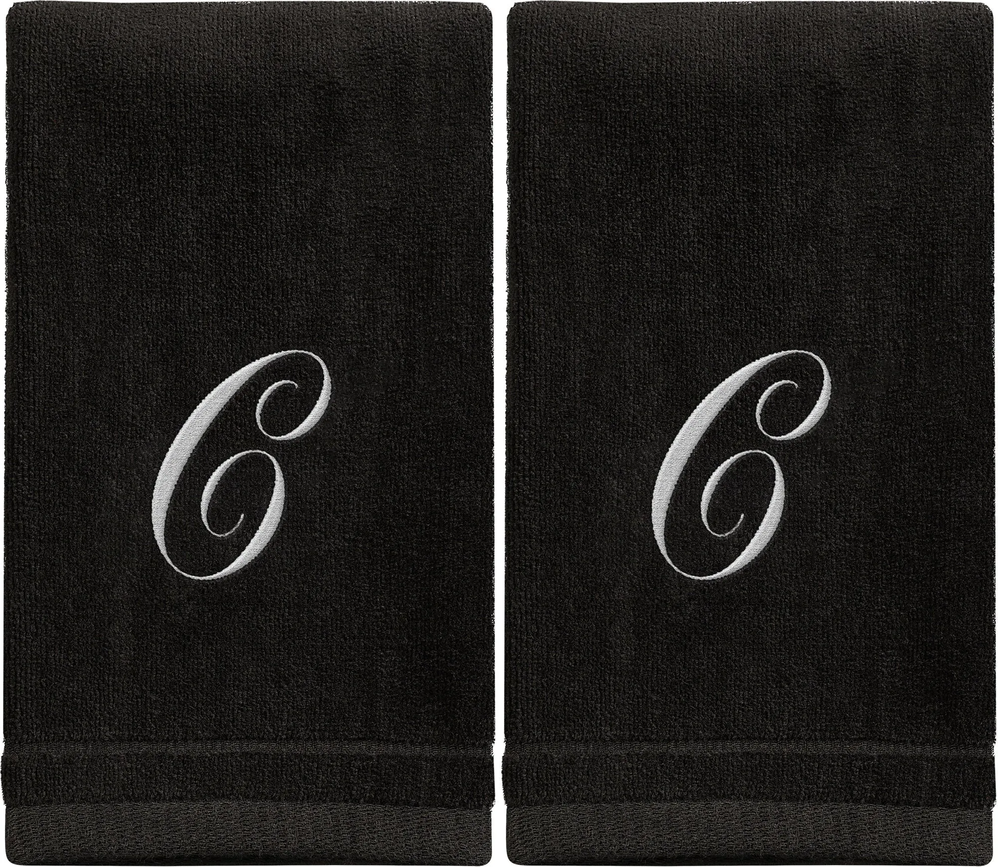 Set of 2 Black Monogrammed Towel - White Embroidered - Initial C