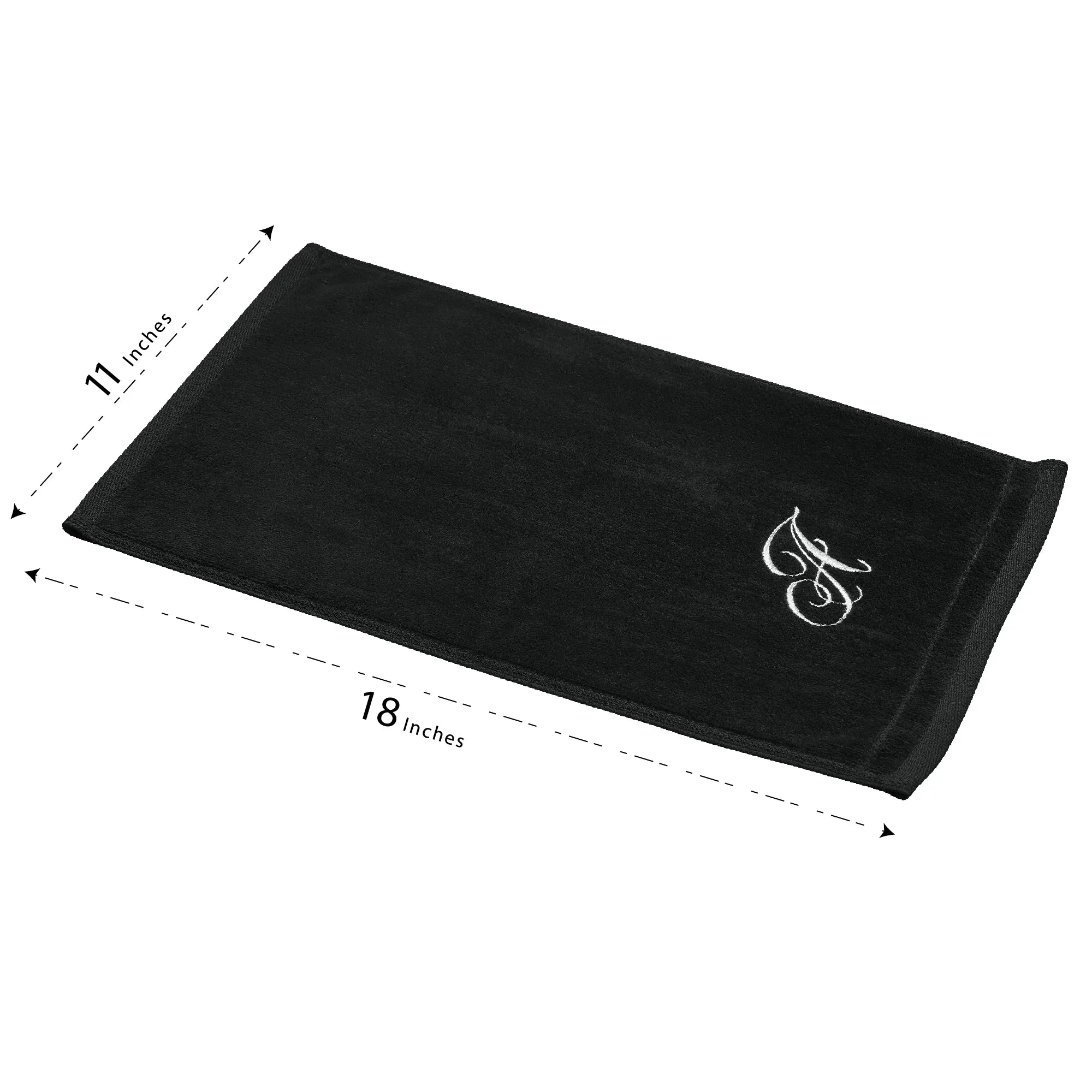 Set of 2 Black Monogrammed Towel - White Embroidered - Initial C