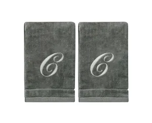 Set of 2 Silver Embroidered Monogrammed Towels - Initial C