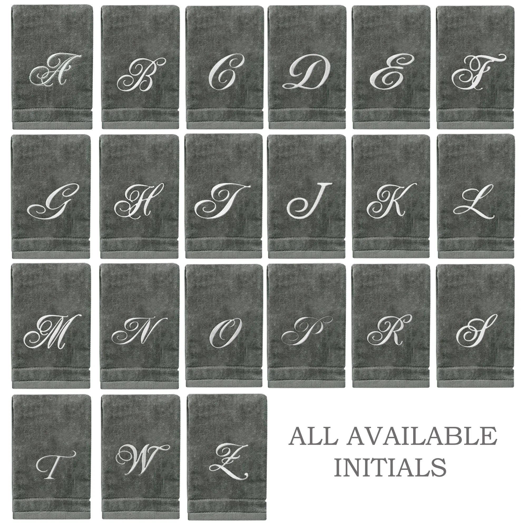 Set of 2 Silver Embroidered Monogrammed Towels - Initial E (Wholesale)