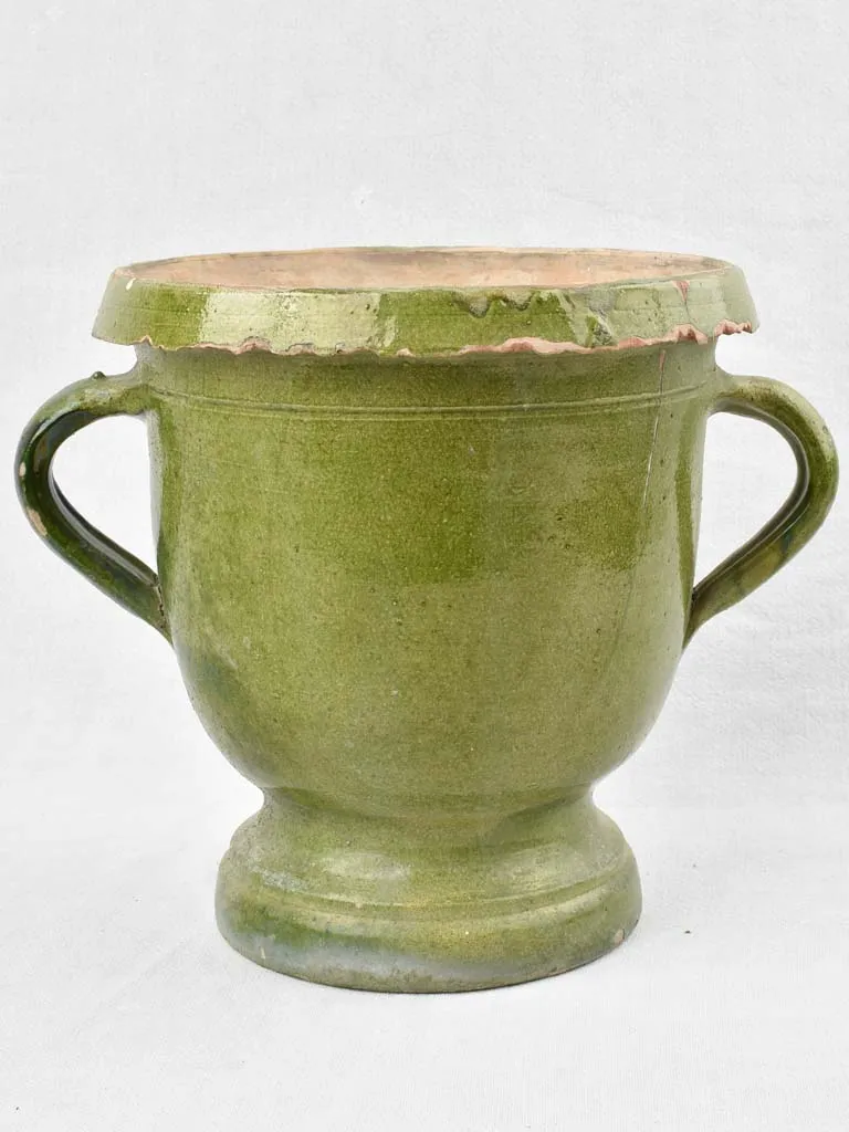 Small 1950's Castelnaudary planter made of terracotta with green glaze 11"