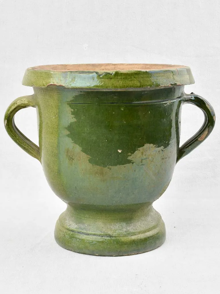 Small 1950's Castelnaudary planter made of terracotta with green glaze 11"