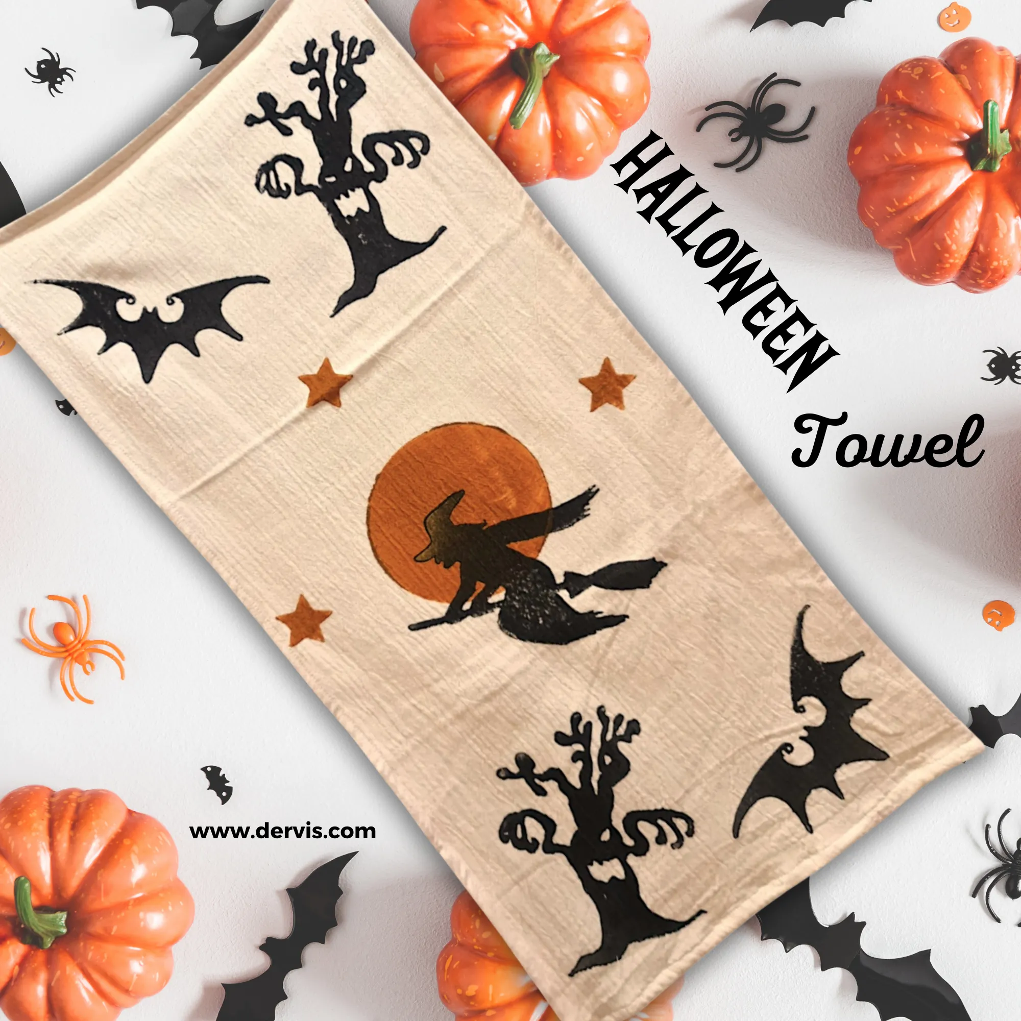 Spooky & Stylish Halloween Block Print Turkish Hand Towel