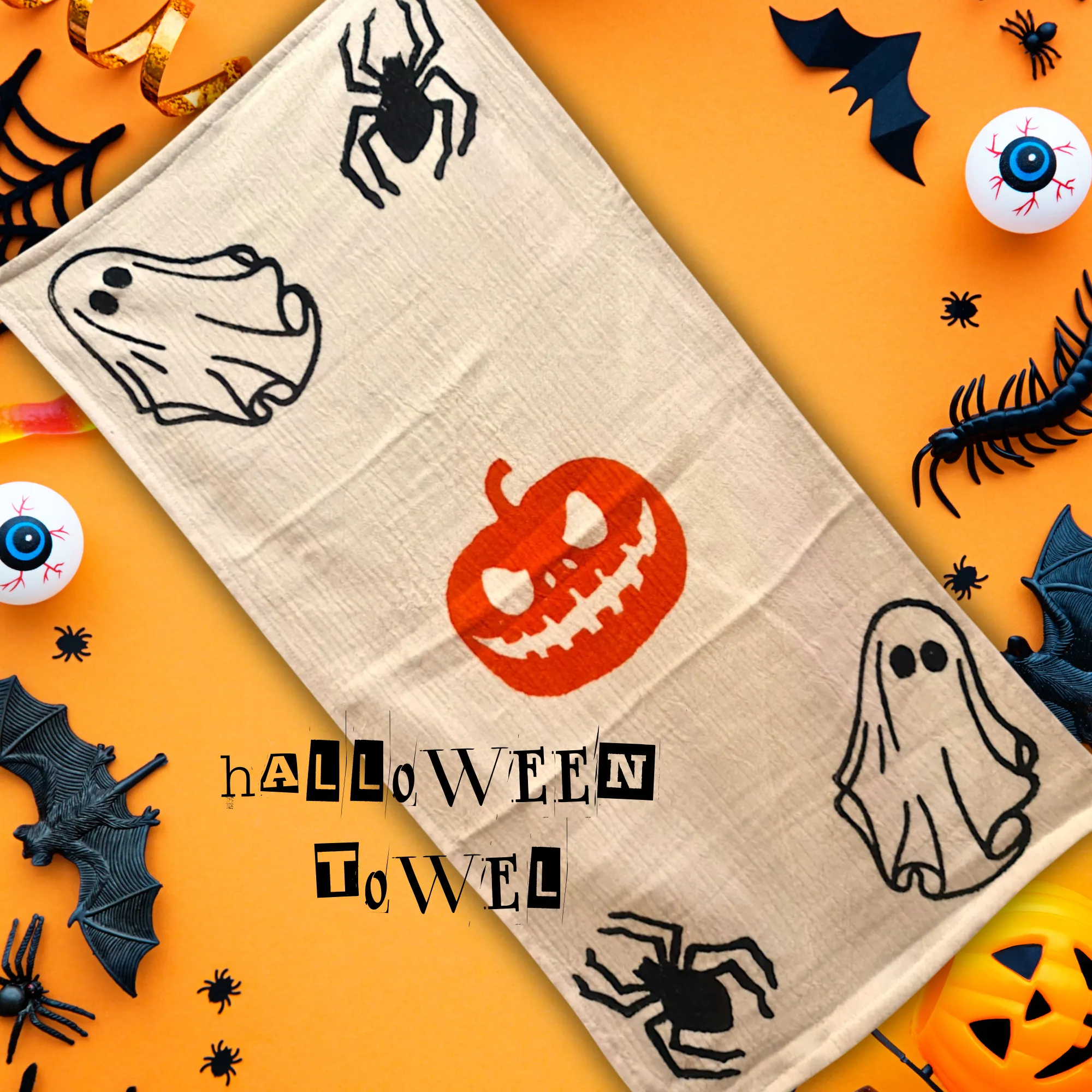 Spooky & Stylish Halloween Block Print Turkish Hand Towel