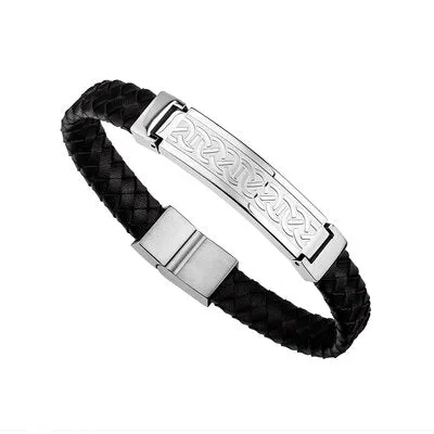 Stainless Steel and Leather Celtic Knot Mans Bracelet