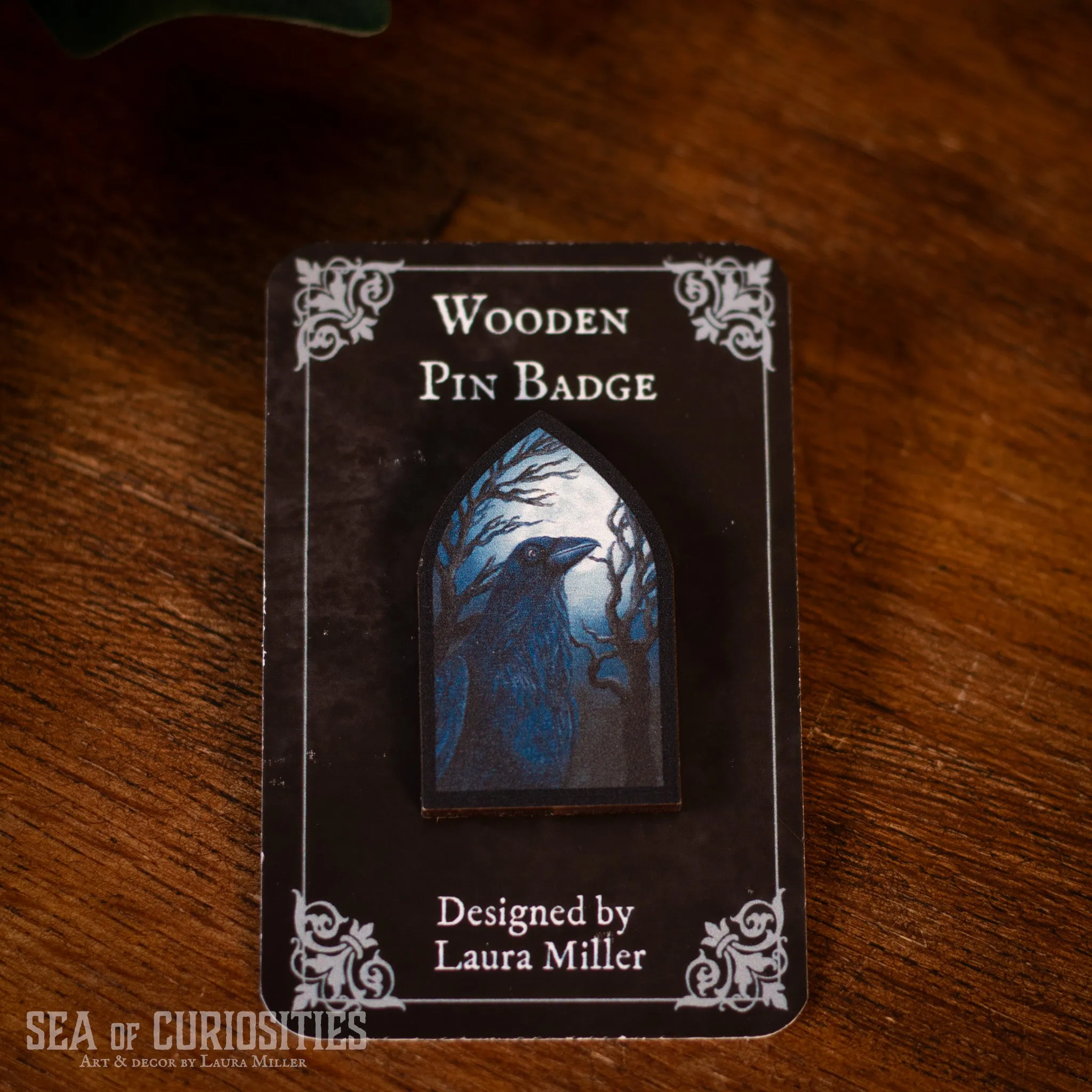 The Raven - Wooden pin badge