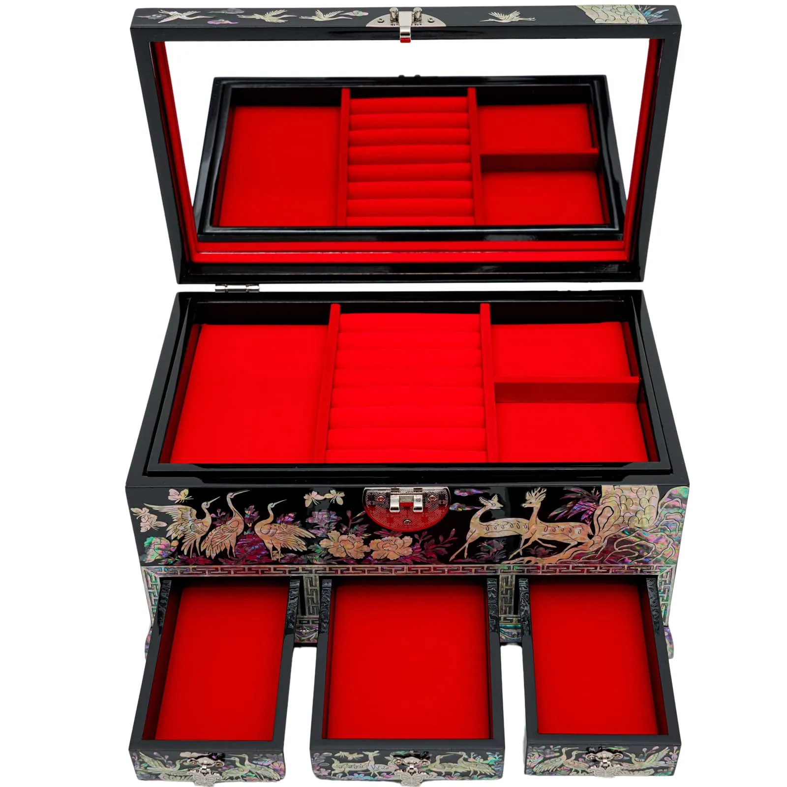 Traditional Korean Crane Art Lockable Jewelry Box