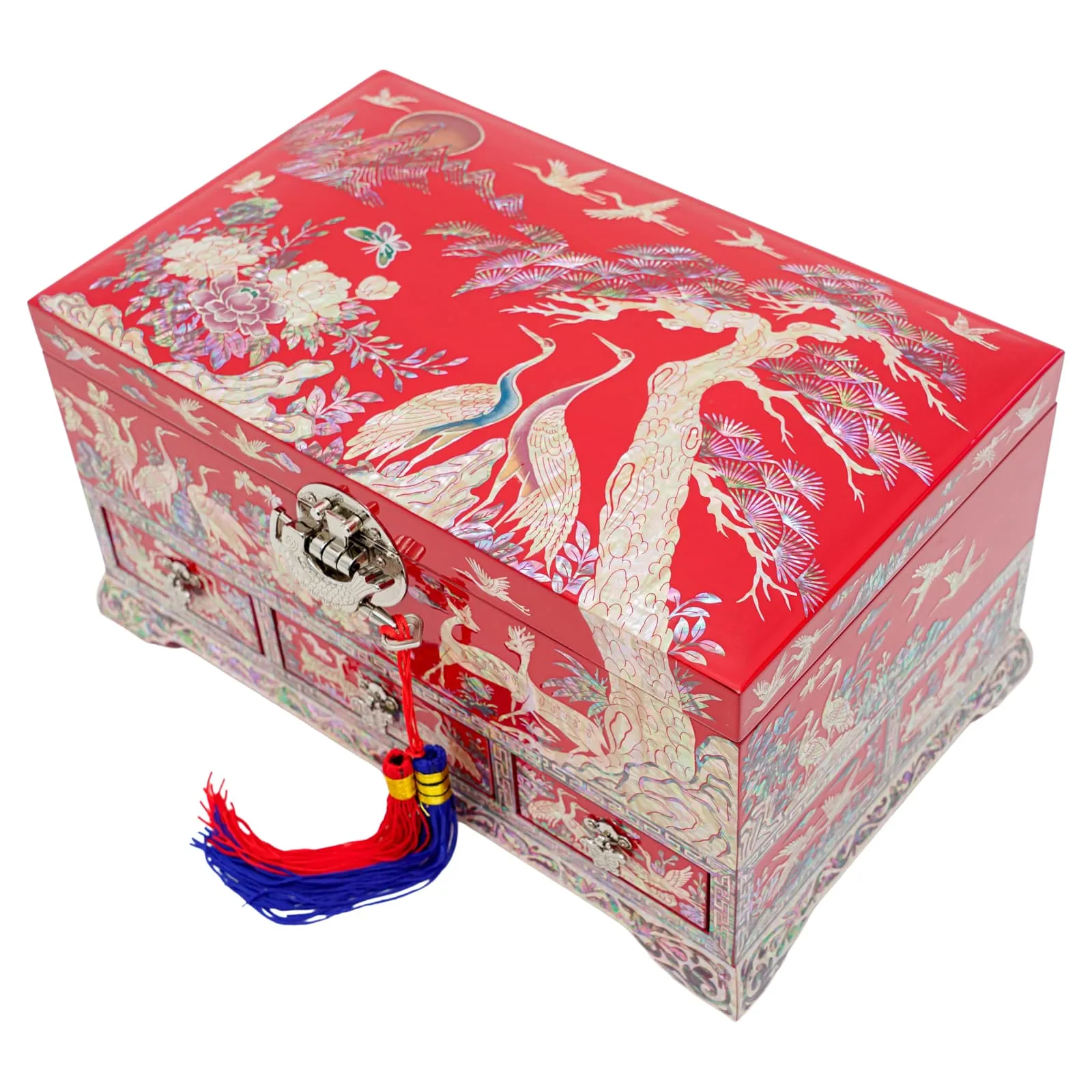 Traditional Korean Crane Art Lockable Jewelry Box