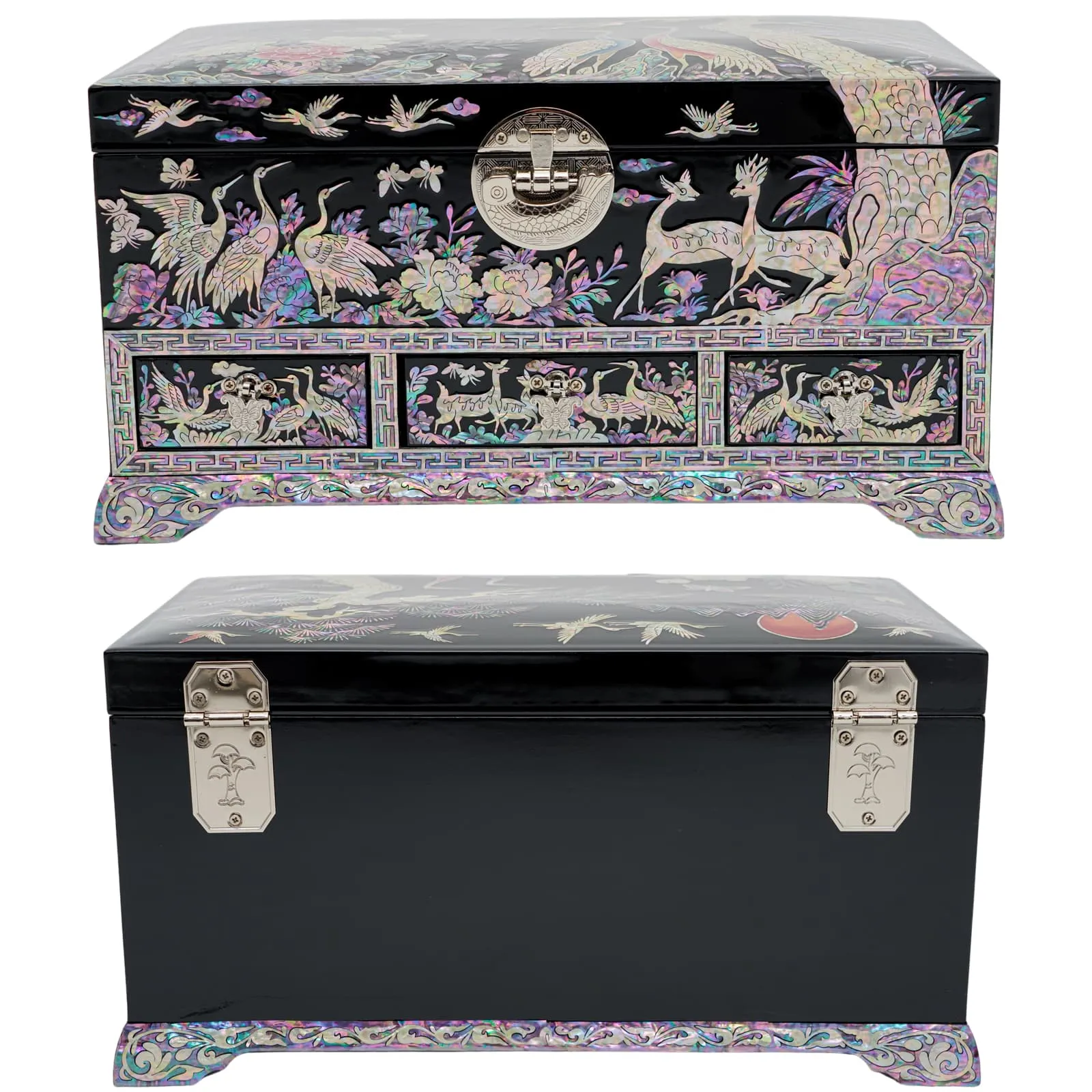 Traditional Korean Crane Art Lockable Jewelry Box