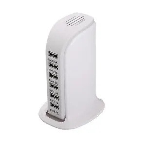 Universal charging station desktop 6 Port USB travel charging dock（White）