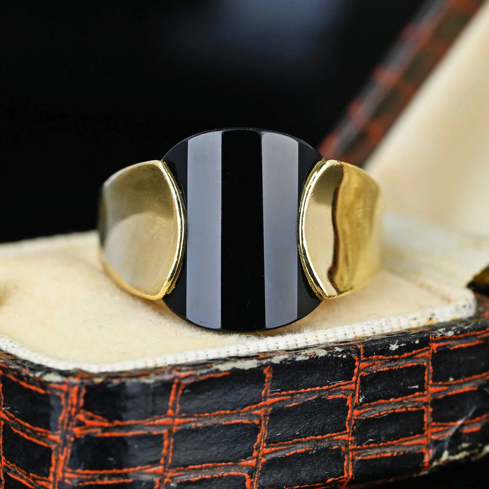 Vintage Gold Faceted Fancy Cut Black Onyx Ring