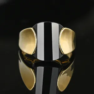 Vintage Gold Faceted Fancy Cut Black Onyx Ring