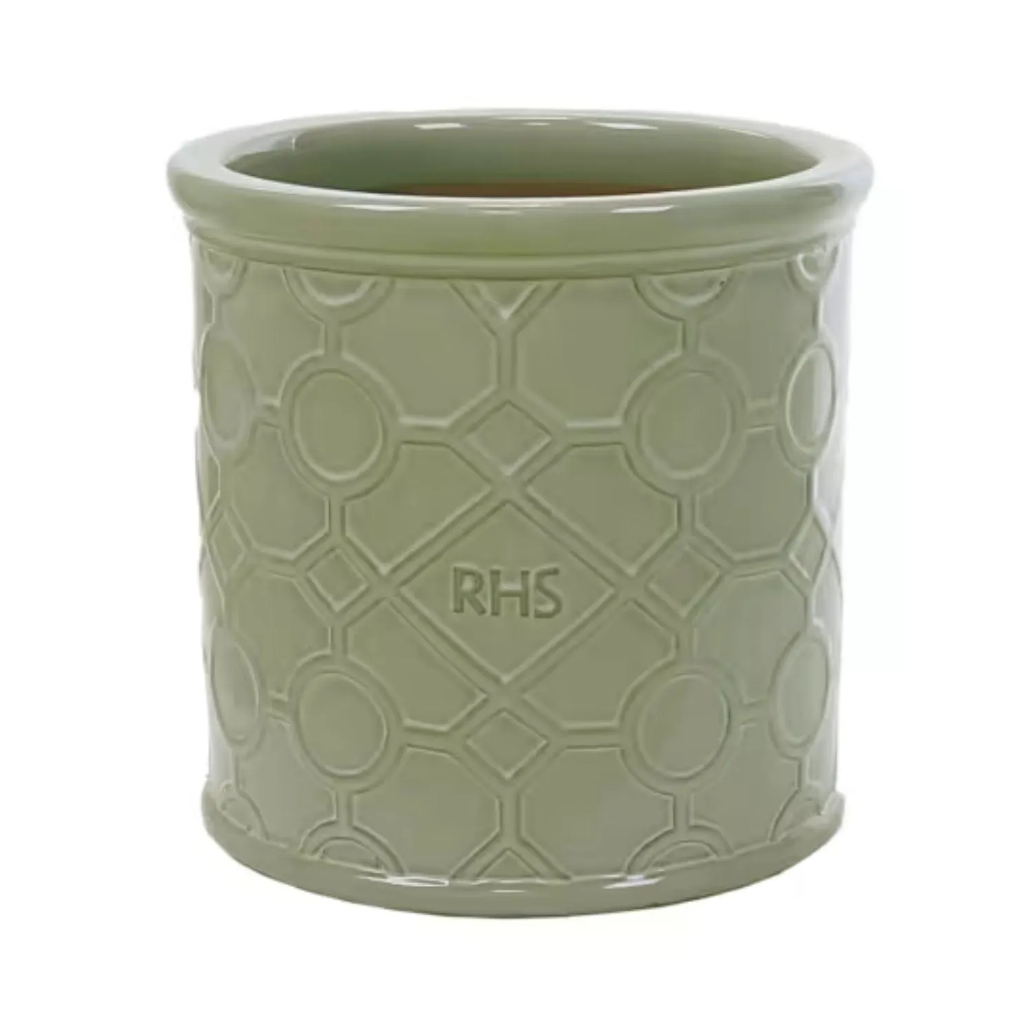 Woodlodge 30cm Mint Green RHS Cylinder Lattice Glazed Pot